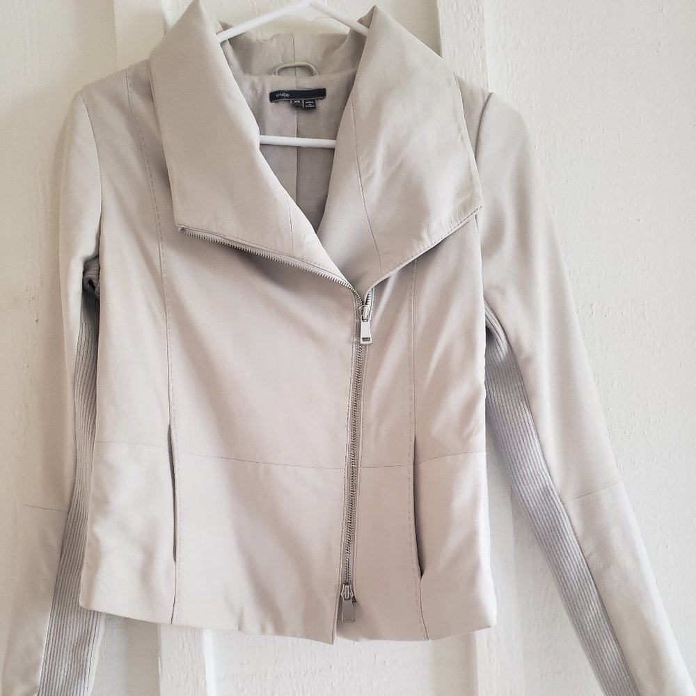 Vince Cream Goat Leather Knit Jacket